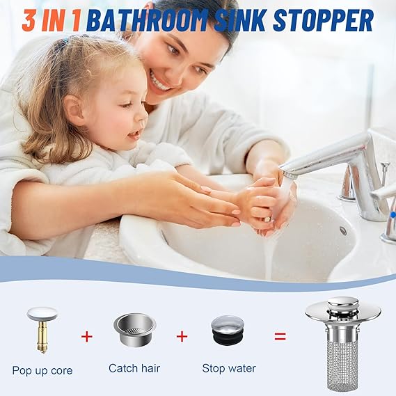 Stainless Steel Bounce Core Sink Stopper, Anti-Odor Brass Pop Up Drain Plug, Universal Bathroom Bathtub Sink Strainer for Home Use-EV1