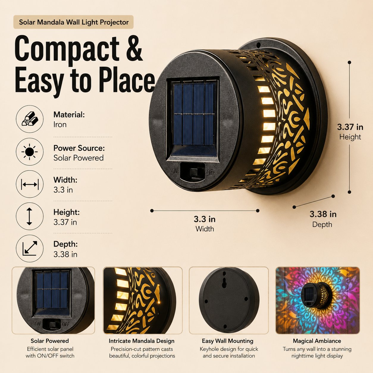🔥Solar Mandala Projector🌈 Waterproof Outdoor Garden & Patio Light，Magical Patio Night Ambience-EQ