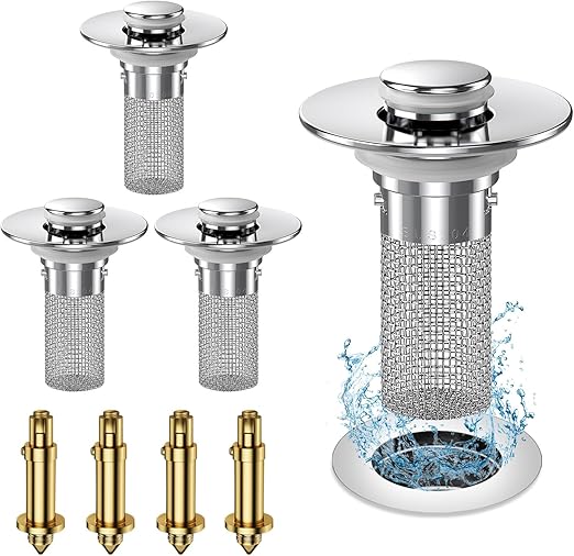 Stainless Steel Bounce Core Sink Stopper, Anti-Odor Brass Pop Up Drain Plug, Universal Bathroom Bathtub Sink Strainer for Home Use-EV1
