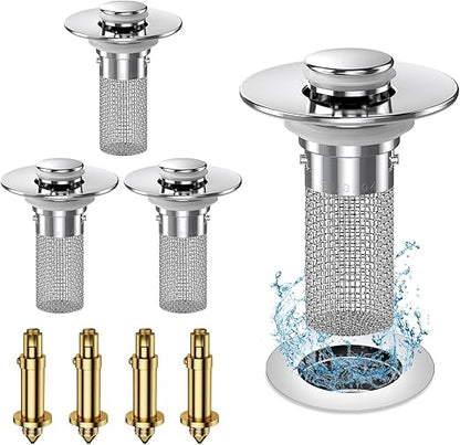 Stainless Steel Bounce Core Sink Stopper, Anti-Odor Brass Pop Up Drain Plug, Universal Bathroom Bathtub Sink Strainer for Home Use-EV1