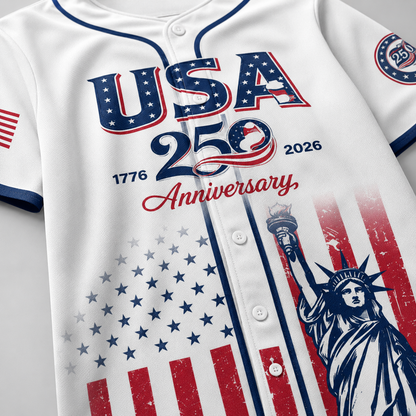 250th Anniversary Baseball Jersey Shirt, 1776-2026 Patriotic USA Jersey-EV
