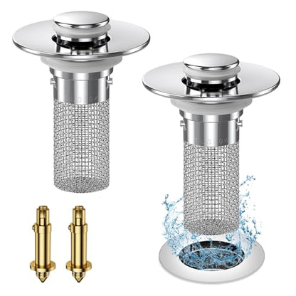 Stainless Steel Bounce Core Sink Stopper, Anti-Odor Brass Pop Up Drain Plug, Universal Bathroom Bathtub Sink Strainer for Home Use-EV1