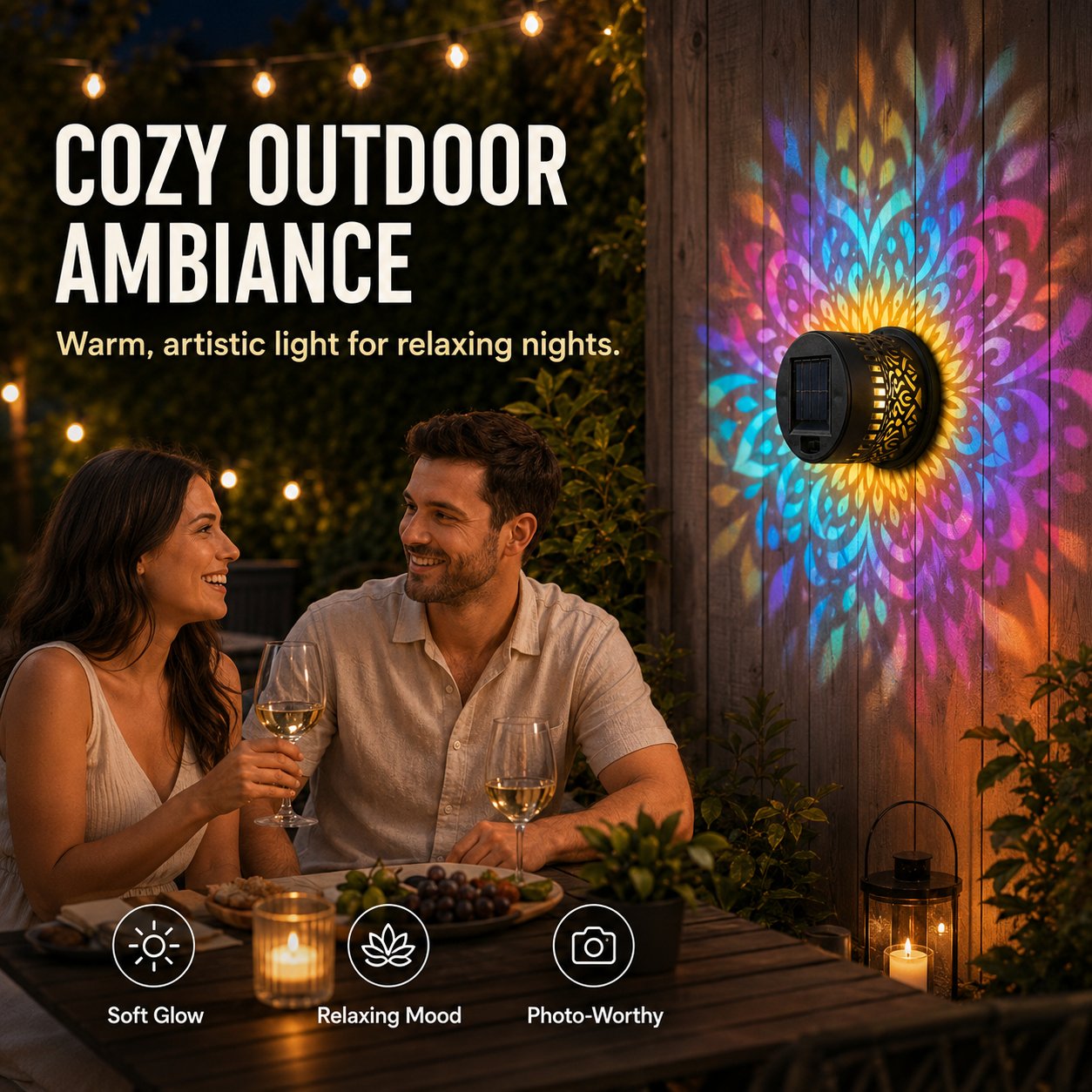 🔥Solar Mandala Projector🌈 Waterproof Outdoor Garden & Patio Light，Magical Patio Night Ambience-EQ