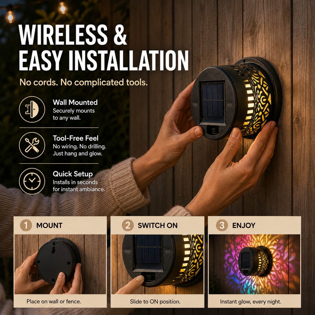 🔥Solar Mandala Projector🌈 Waterproof Outdoor Garden & Patio Light，Magical Patio Night Ambience-EQ
