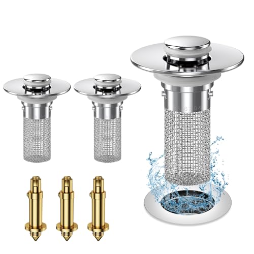 Stainless Steel Bounce Core Sink Stopper, Anti-Odor Brass Pop Up Drain Plug, Universal Bathroom Bathtub Sink Strainer for Home Use-EV1