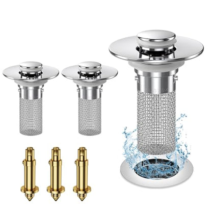 Stainless Steel Bounce Core Sink Stopper, Anti-Odor Brass Pop Up Drain Plug, Universal Bathroom Bathtub Sink Strainer for Home Use-EV1