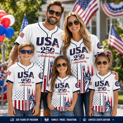 250th Anniversary Baseball Jersey Shirt, 1776-2026 Patriotic USA Jersey-EV