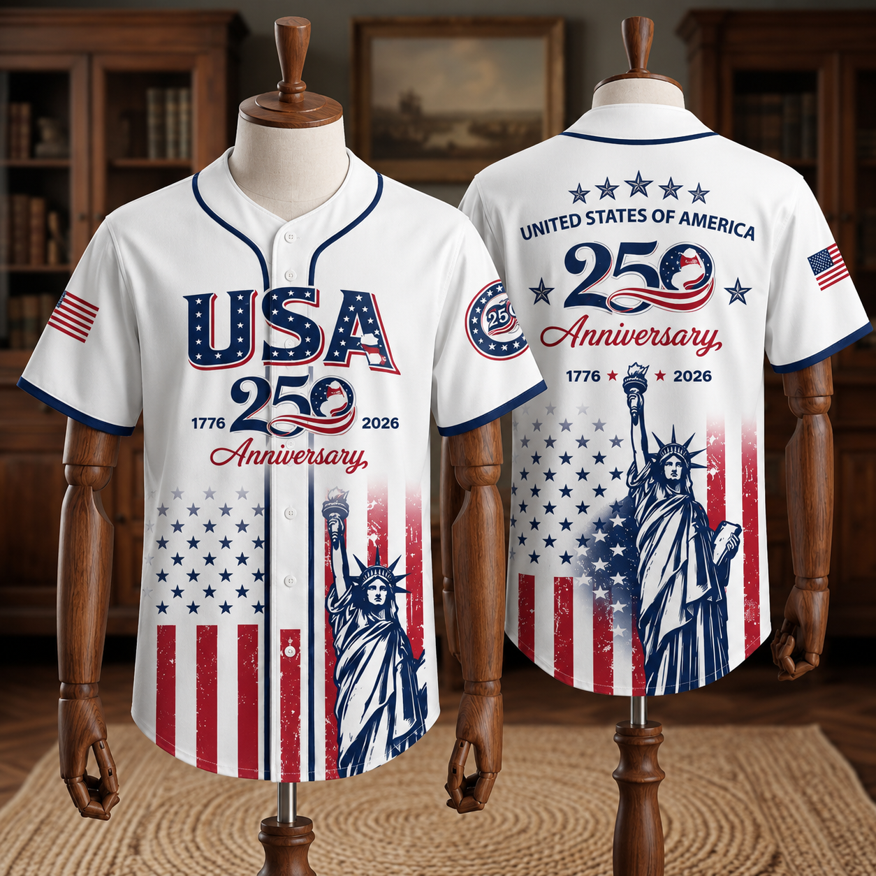 250th Anniversary Baseball Jersey Shirt, 1776-2026 Patriotic USA Jersey-EV