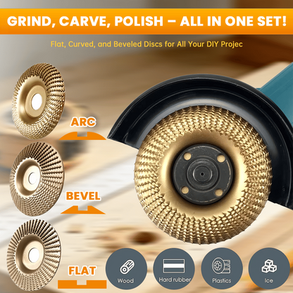 🪵 Heavy-Duty Wood Carving Disc | 3-Style Shaping Wheel | Fits 4" Angle Grinder | Alloy Steel DIY Woodworking Tool ⚙️✨-&F