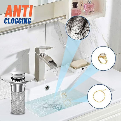 Stainless Steel Bounce Core Sink Stopper, Anti-Odor Brass Pop Up Drain Plug, Universal Bathroom Bathtub Sink Strainer for Home Use-EV1