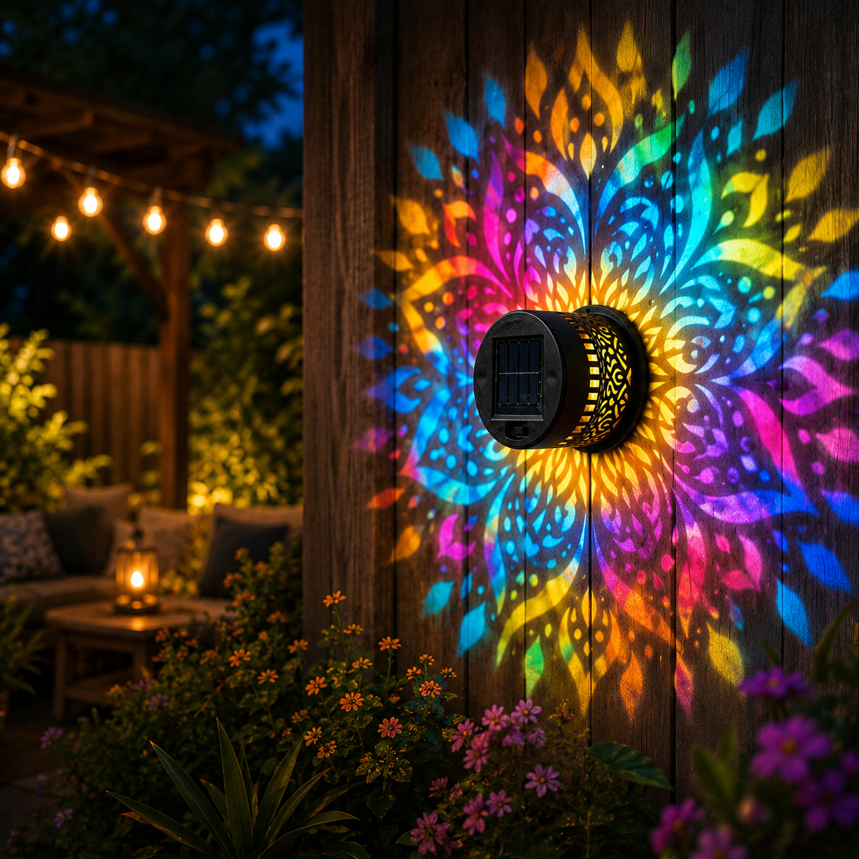 🔥Solar Mandala Projector🌈 Waterproof Outdoor Garden & Patio Light，Magical Patio Night Ambience-EQ