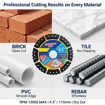 🛠️ Professional 4-in-1 Diamond Saw Blade — Dry Cut Brazed Cutting Disc for Brick, Tile, PVC & Rebar | Universal Grinder Fit-&F