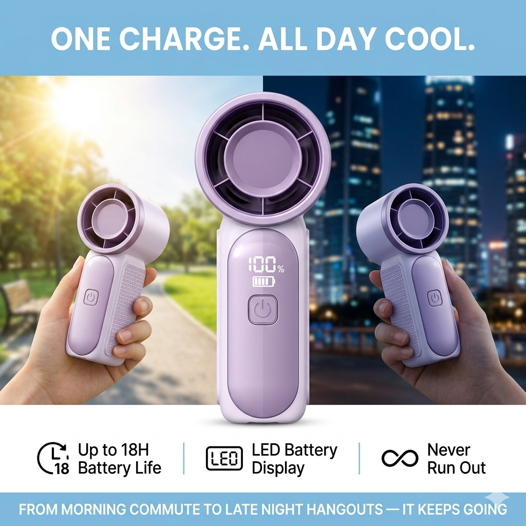 ❄️ Mini Handheld Fan | Pocket-Sized Turbo Airflow | Up to 18H Long Battery Life | LED Display | Ultra-Quiet Portable Personal Fan 🌀-&F