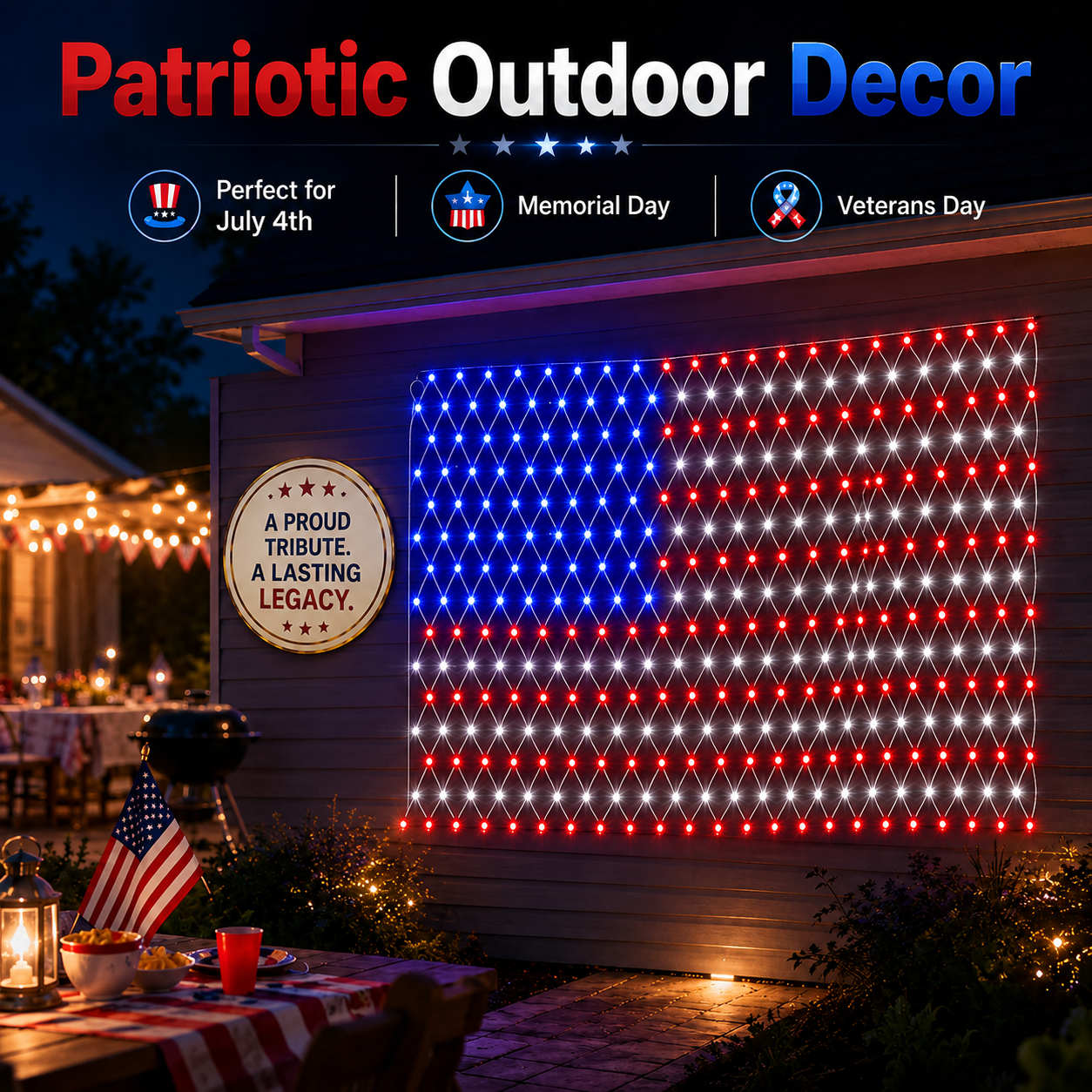 🎉Solar American Flag Lights 🔥250th Anniversary USA Commemorative Flag Lights-EQ