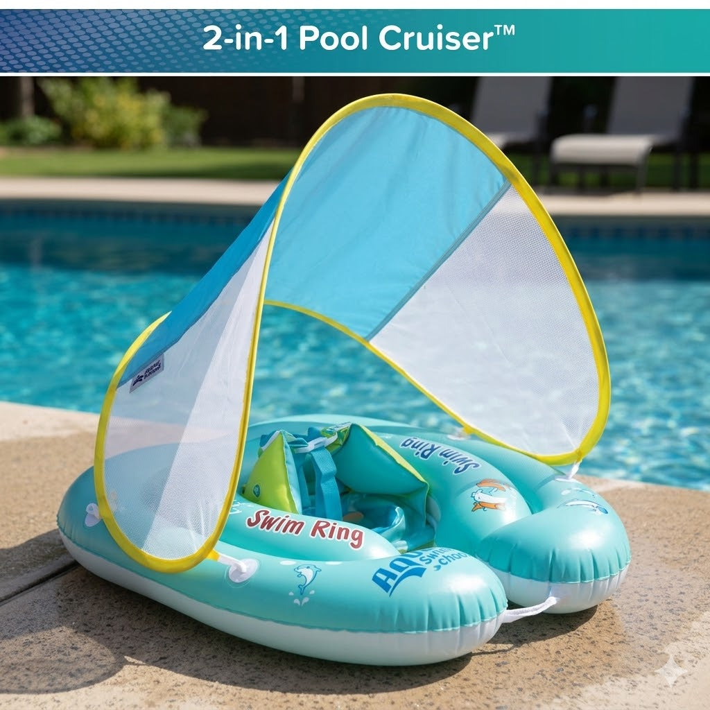Baby Swim Float with Sun Canopy – Safe Summer Pool Float for Infants & Toddlers-EV