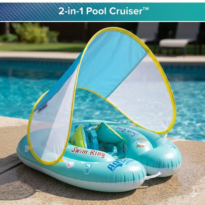 Baby Swim Float with Sun Canopy – Safe Summer Pool Float for Infants & Toddlers-EV