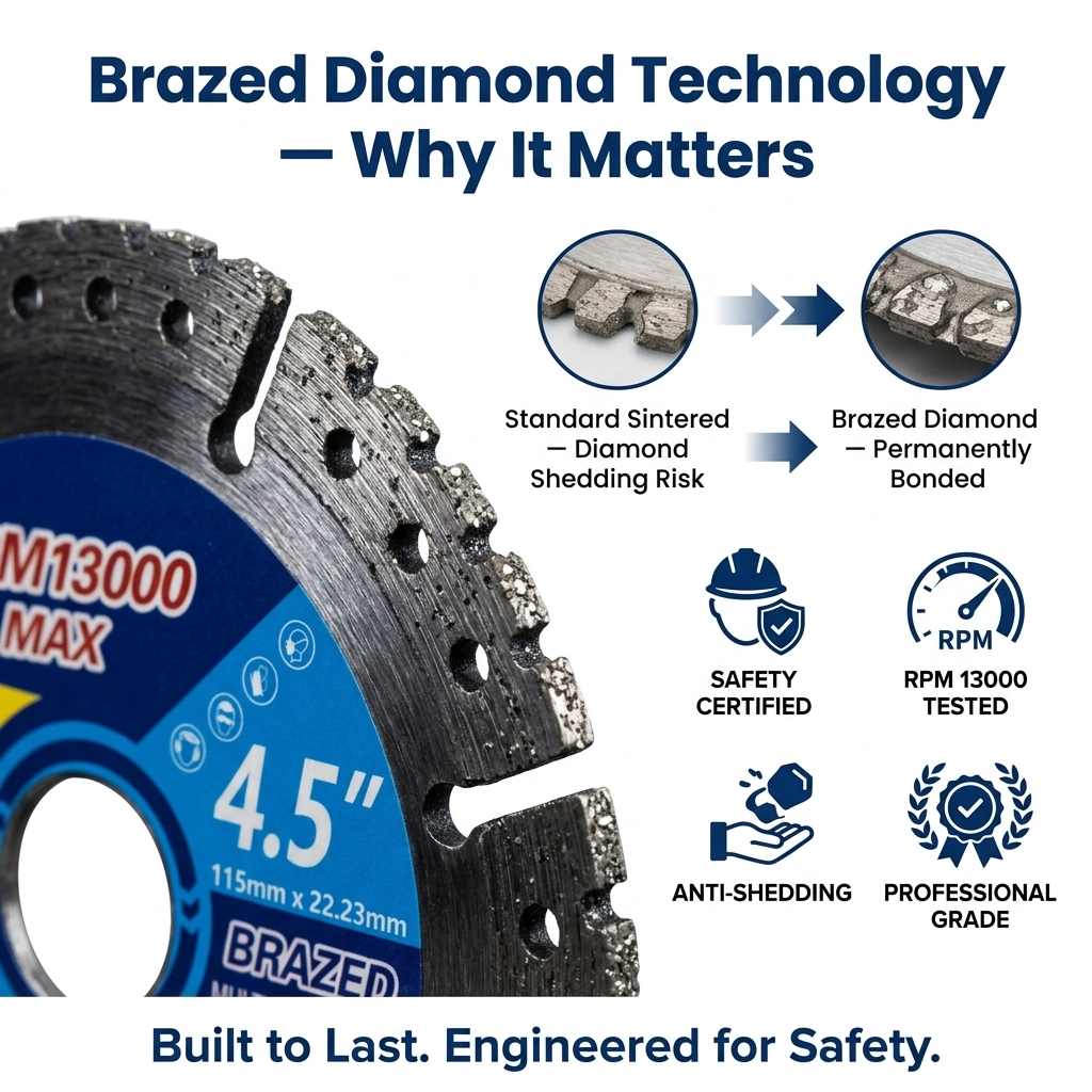 🛠️ Professional 4-in-1 Diamond Saw Blade — Dry Cut Brazed Cutting Disc for Brick, Tile, PVC & Rebar | Universal Grinder Fit-&F