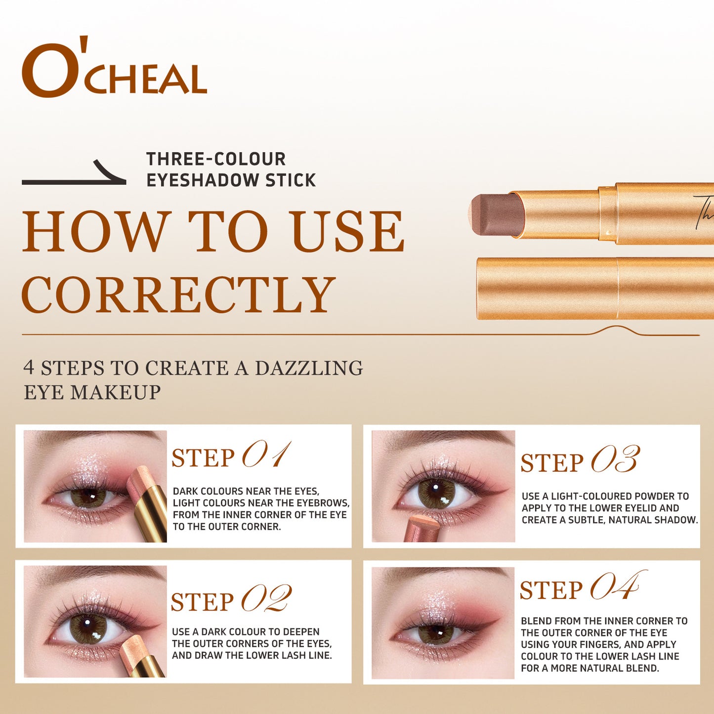 🔥3-in-1 Shimmer Eyeshadow Stick✨, One Stroke Waterproof Long Lasting Eye Makeup Stick For Beginners🎁-LP