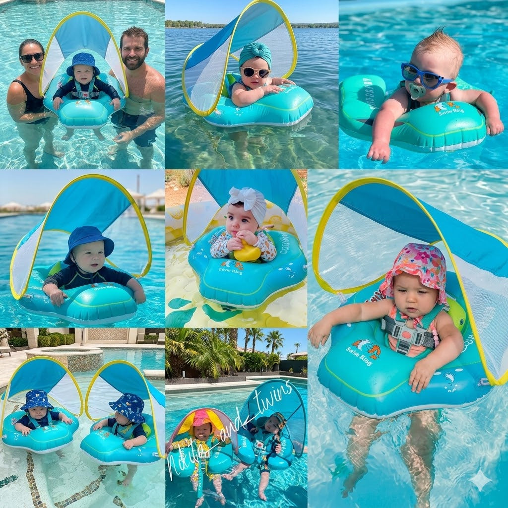 Baby Swim Float with Sun Canopy – Safe Summer Pool Float for Infants & Toddlers-EV