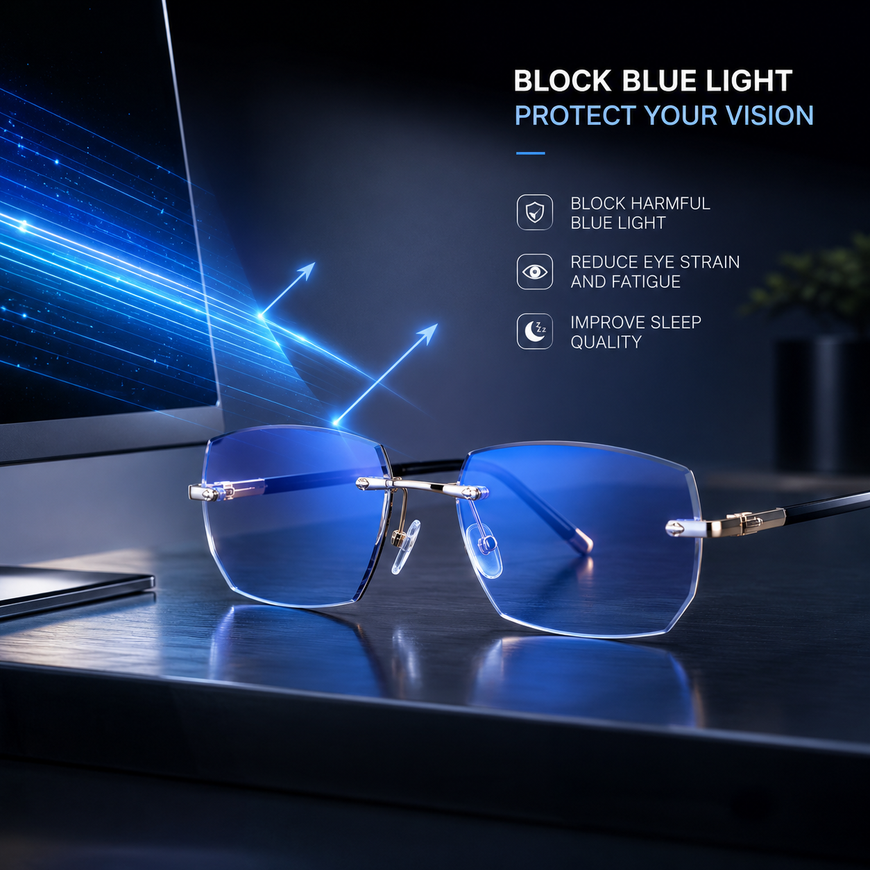 🔥Advanced Frameless Anti-Blue Light Glasses👓 | Auto-Focus Tech, Radiation Shield & UV Protection to Relieve Eye Strain-EQ