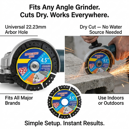 🛠️ Professional 4-in-1 Diamond Saw Blade — Dry Cut Brazed Cutting Disc for Brick, Tile, PVC & Rebar | Universal Grinder Fit-&F