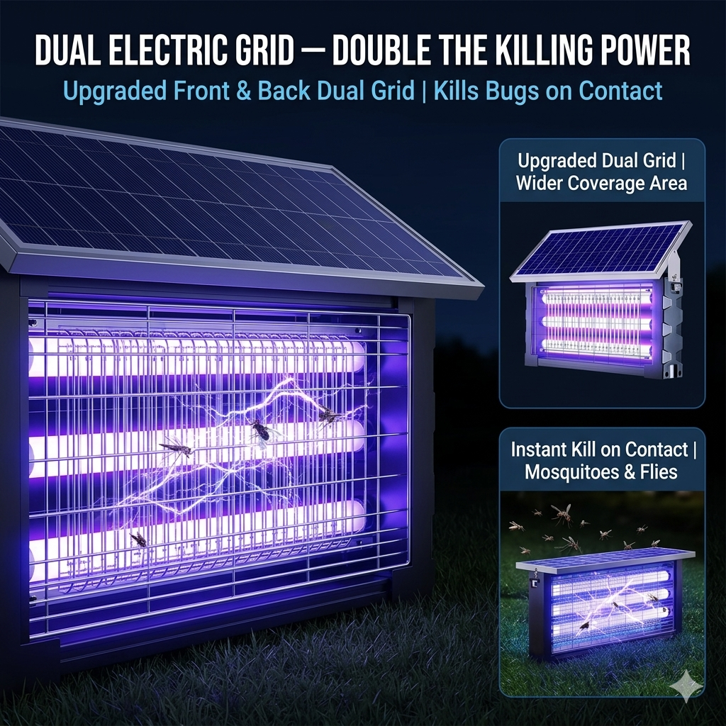 ⚡ Solar Powered Bug Zapper Outdoor | Auto Dusk-to-Dawn | Dual High Voltage Grid | IPX6 Waterproof | 99.9% Mosquito Killing Rate ☀️🛡️-&F