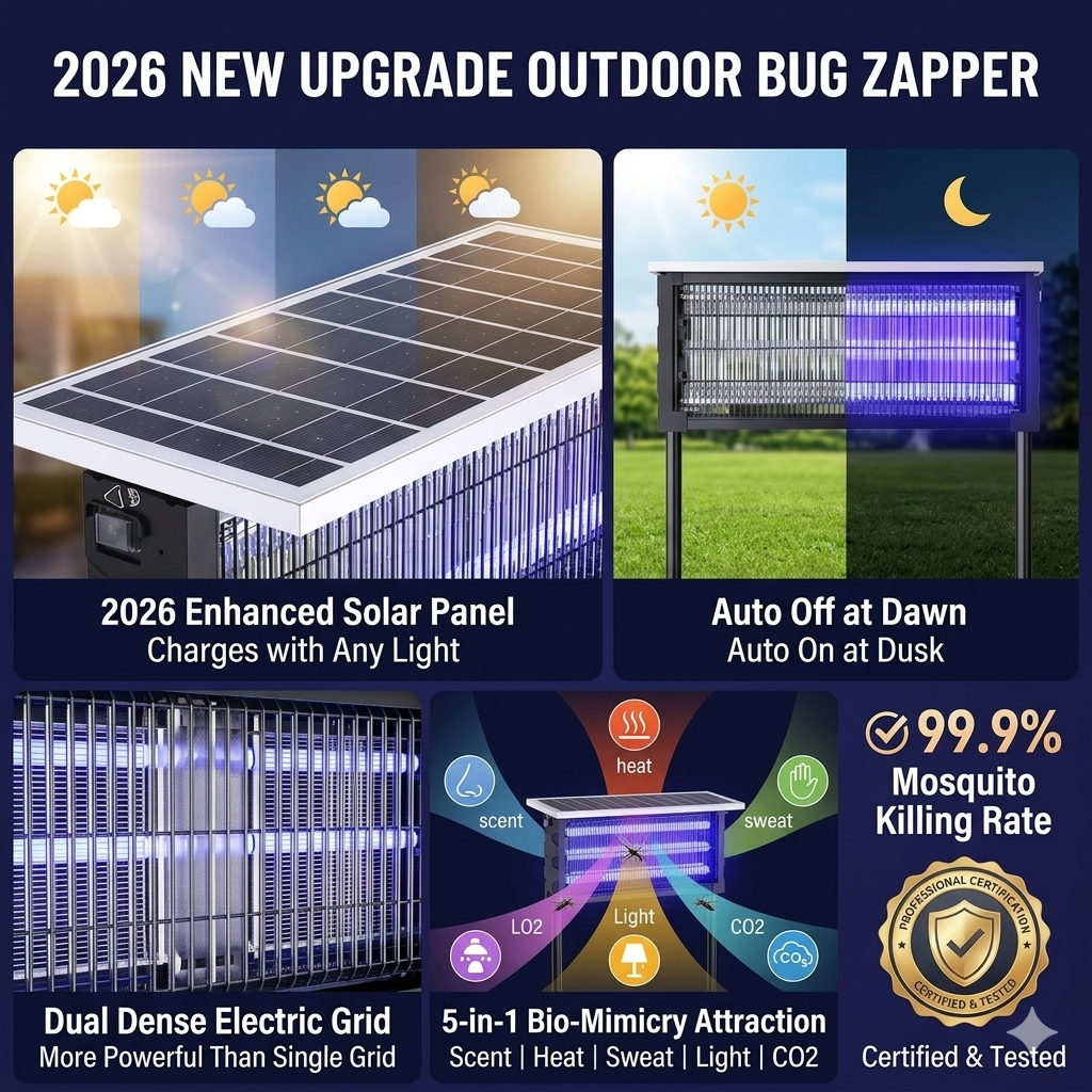 ⚡ Solar Powered Bug Zapper Outdoor | Auto Dusk-to-Dawn | Dual High Voltage Grid | IPX6 Waterproof | 99.9% Mosquito Killing Rate ☀️🛡️-&F