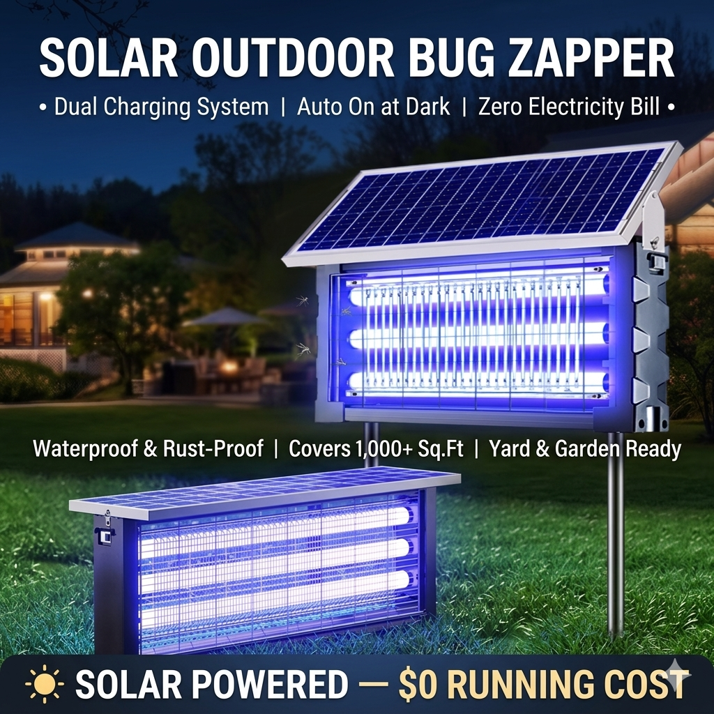 ⚡ Solar Powered Bug Zapper Outdoor | Auto Dusk-to-Dawn | Dual High Voltage Grid | IPX6 Waterproof | 99.9% Mosquito Killing Rate ☀️🛡️-&F