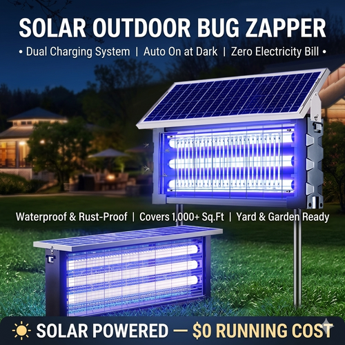 ⚡ Solar Powered Bug Zapper Outdoor | Auto Dusk-to-Dawn | Dual High Voltage Grid | IPX6 Waterproof | 99.9% Mosquito Killing Rate ☀️🛡️-&F