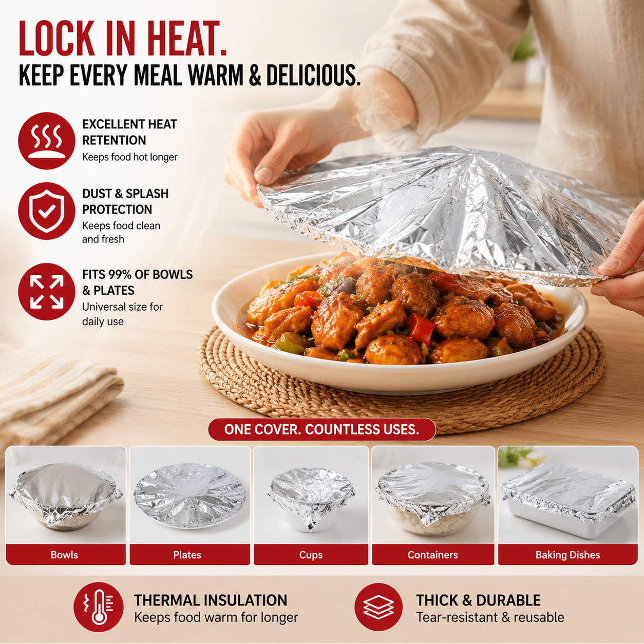 ✨ The 2026 Hot Sale🌸Food-Grade Universal Stretch-Fit Aluminum Food Cover|Reusable Thermal-EV