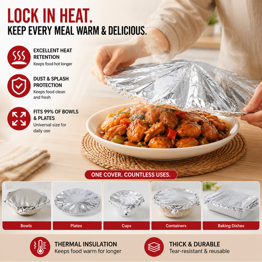 ✨ The 2026 Hot Sale🌸Food-Grade Universal Stretch-Fit Aluminum Food Cover|Reusable Thermal-EV