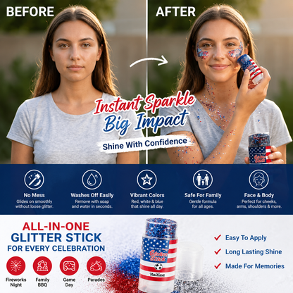🏆 Halilua™ 4th of July Face & Body Glitter Stick – 🎉Sparkle Instantly for Parties, Fireworks, BBQs & Holiday Celebrations-LP