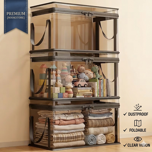 🔥Hot Sale 50% 0FF🔥Clear Flip-Top Storage Box | Space Saving Organizer for Books, Clothes & Home Essentials-EV
