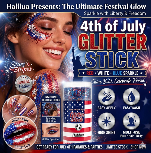 🏆 Halilua Patriotic Glitter Stick -🎉Red White & Blue Face & Body Paint for 4th of July, Game Day & Festivals - High Shine, Easy Apply & Washable🎁-LP