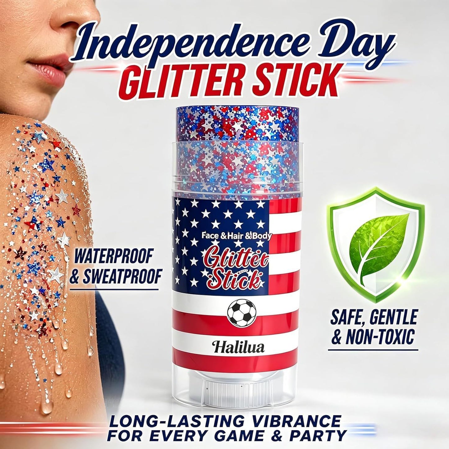 🏆 Halilua™ 4th of July Face & Body Glitter Stick – 🎉Sparkle Instantly for Parties, Fireworks, BBQs & Holiday Celebrations-LP
