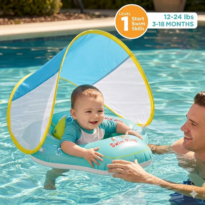 Baby Swim Float with Sun Canopy – Safe Summer Pool Float for Infants & Toddlers-EV