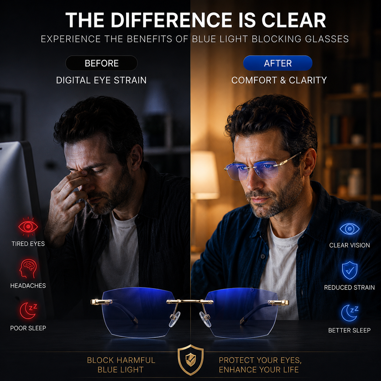 🔥Advanced Frameless Anti-Blue Light Glasses👓 | Auto-Focus Tech, Radiation Shield & UV Protection to Relieve Eye Strain-EQ
