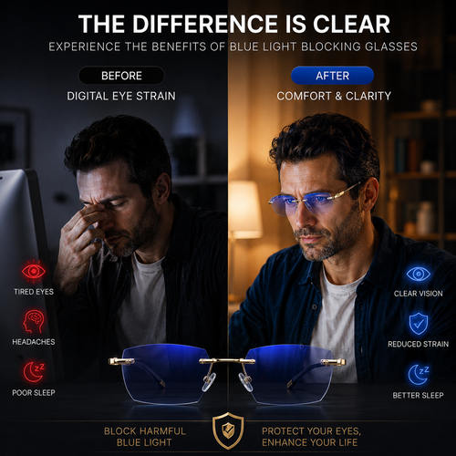 🔥Advanced Frameless Anti-Blue Light Glasses👓 | Auto-Focus Tech, Radiation Shield & UV Protection to Relieve Eye Strain-EQ
